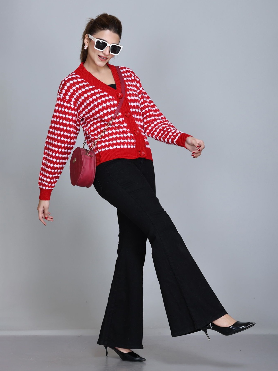 

Winter Wonders Women Woollen Crop Cardigan, Red