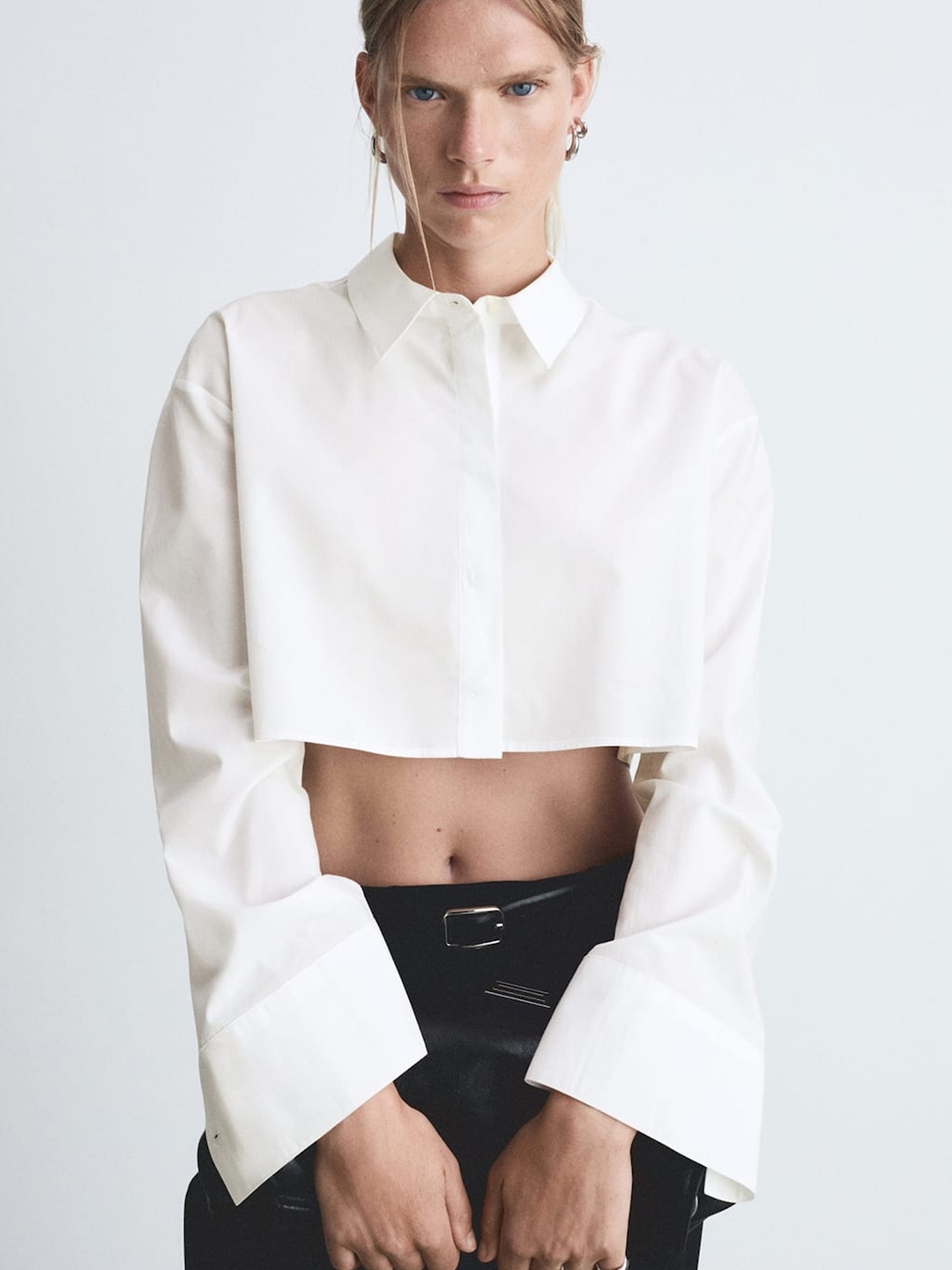 

MANGO Women Crop Casual Shirt, White