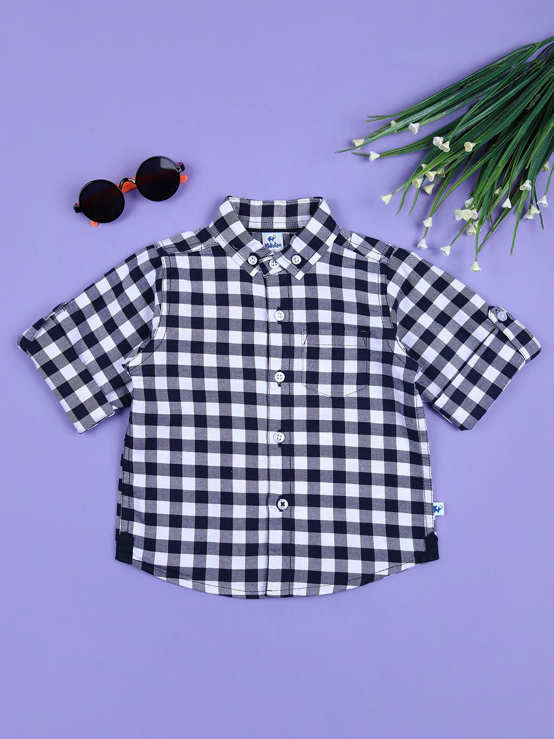 

V-Mart Unisex Kids Opaque Checked Casual Shirt, Navy blue