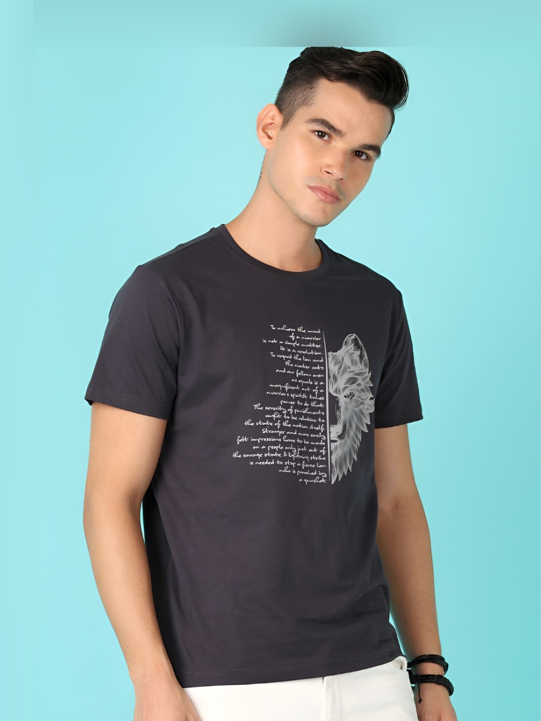 

V-Mart Men Typography Printed Round Neck Cotton Slim Fit T-shirt, Black