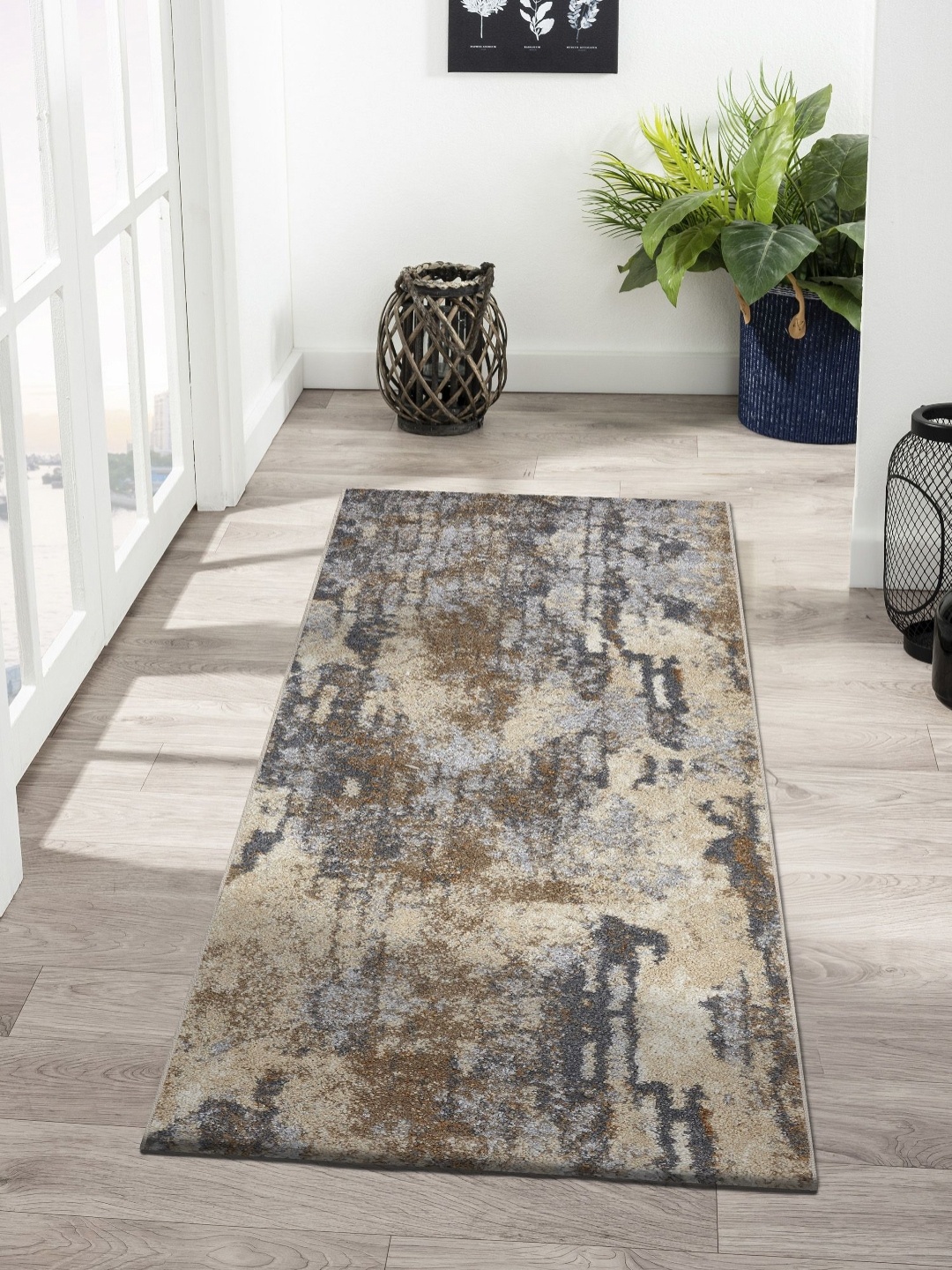 

OBSESSIONS Grey & Beige Abstract Printed Anti-Static Floor Runner