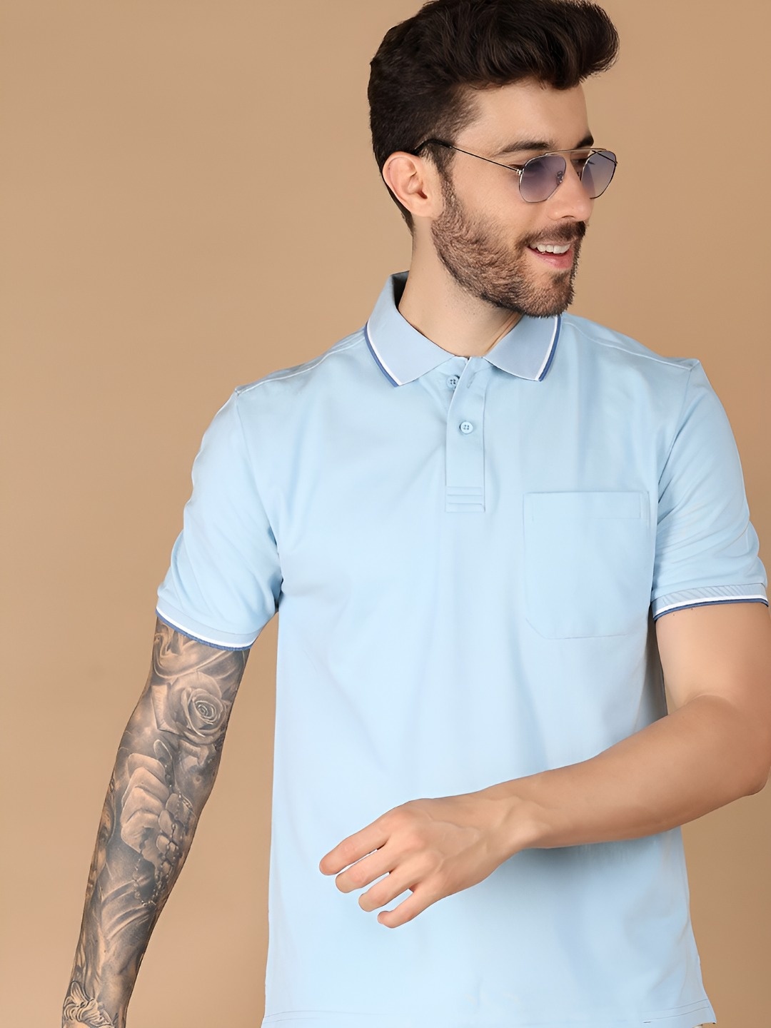 

V-Mart Men Solid Polo Collar T-shirt, Blue