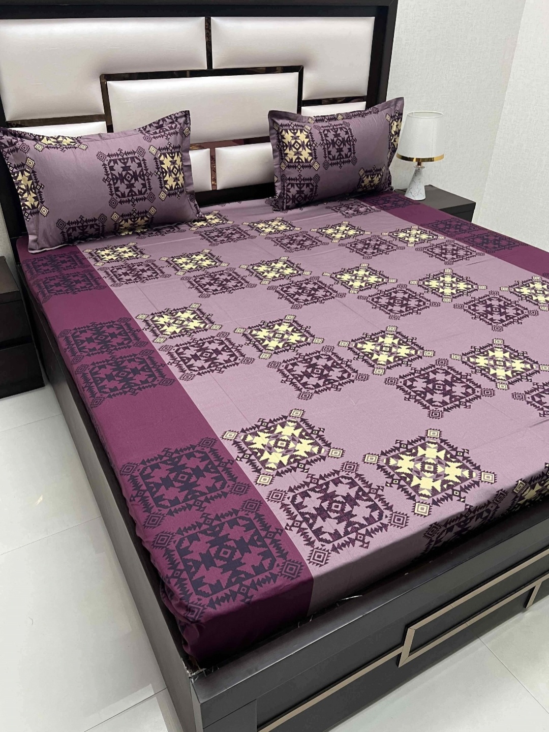 

Pure Decor Passion Fur Ethnic Motifs 240 TC Pure Cotton Queen Bedsheet-2.28 m x 2.55 m, Purple