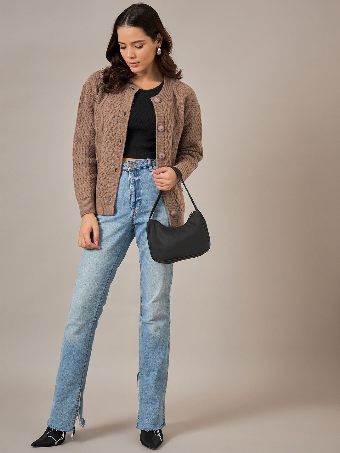

The Roadster Lifestyle Co Women Self Design Cardigan, Brown