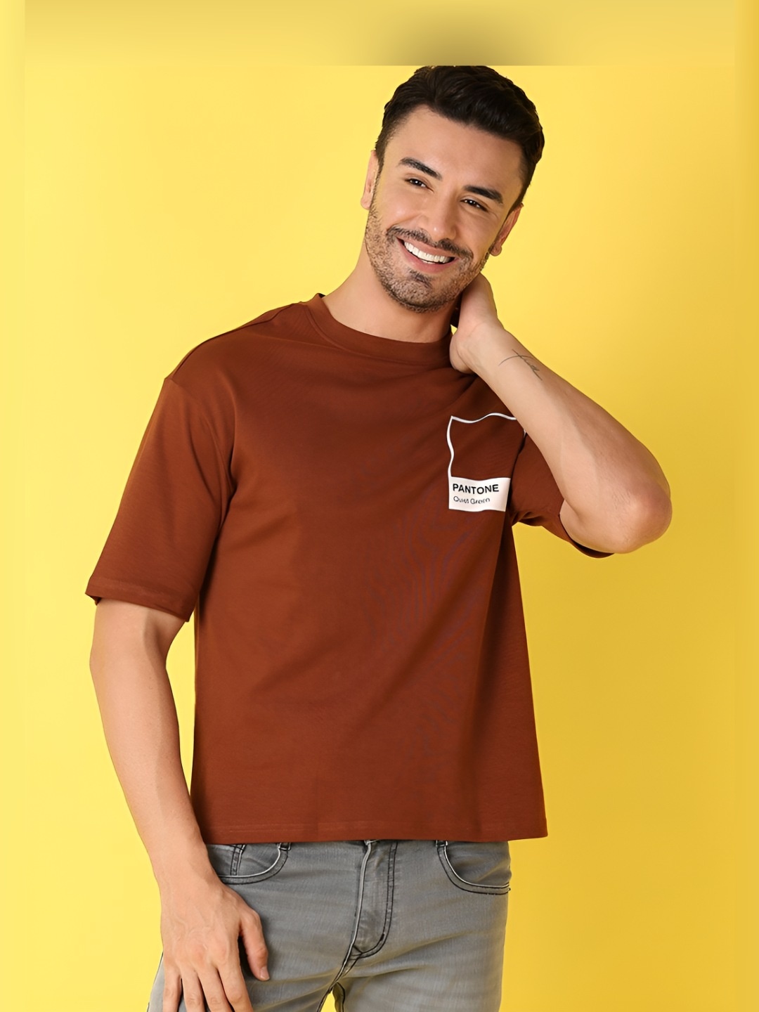 

V-Mart Men Solid Round Neck Cotton T-shirt, Brown