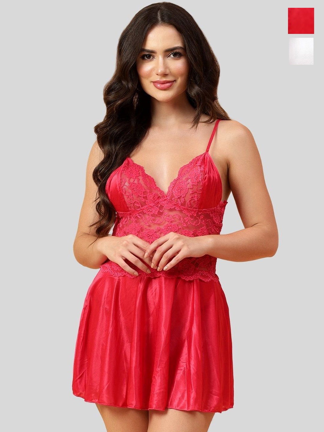 

Velvi FIGURE Women Pack of 2 Self Design Baby Doll, Red