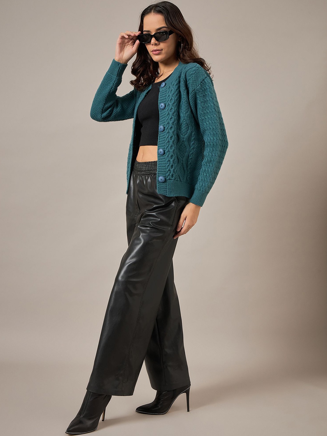 

The Roadster Lifestyle Co Women Self Design Cardigan, Teal