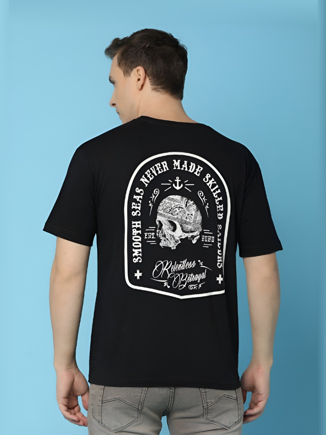 

V-Mart Men Typography Printed Round Neck Cotton T-shirt, Black