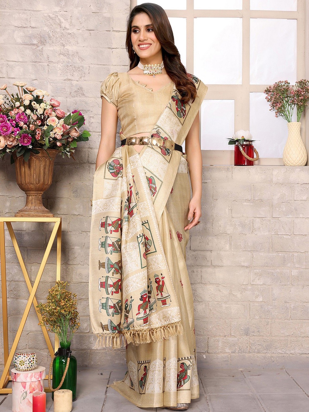 

KALINI Ethnic Motifs Printed Saree, Gold