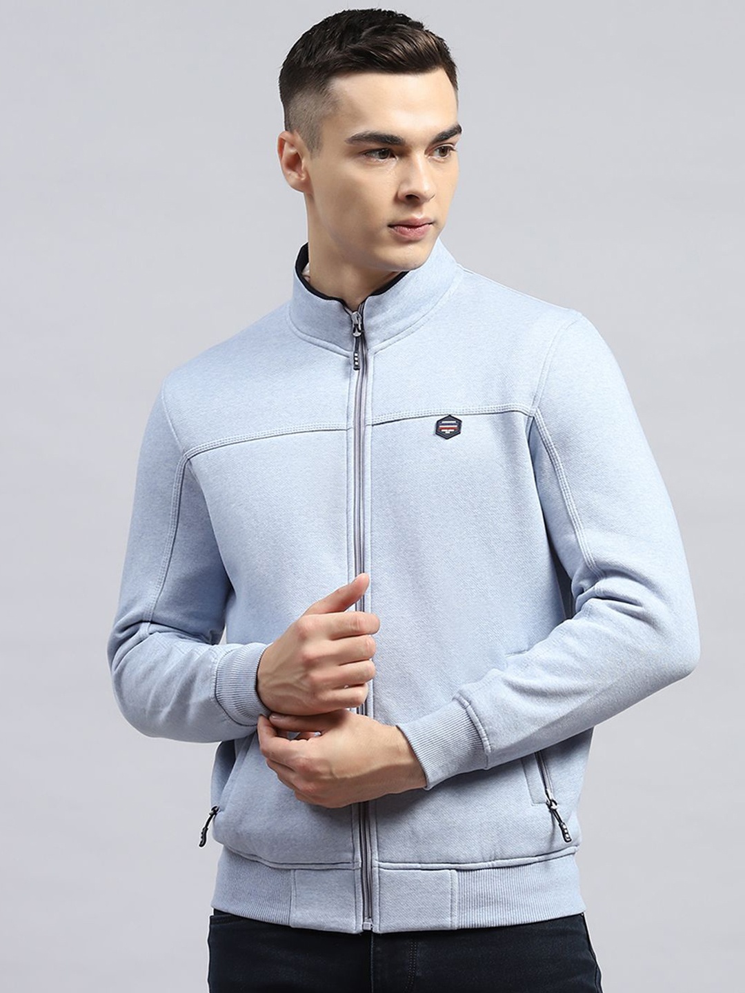 

Monte Carlo Men Mock Collar Front-Open Sweatshirt, Blue