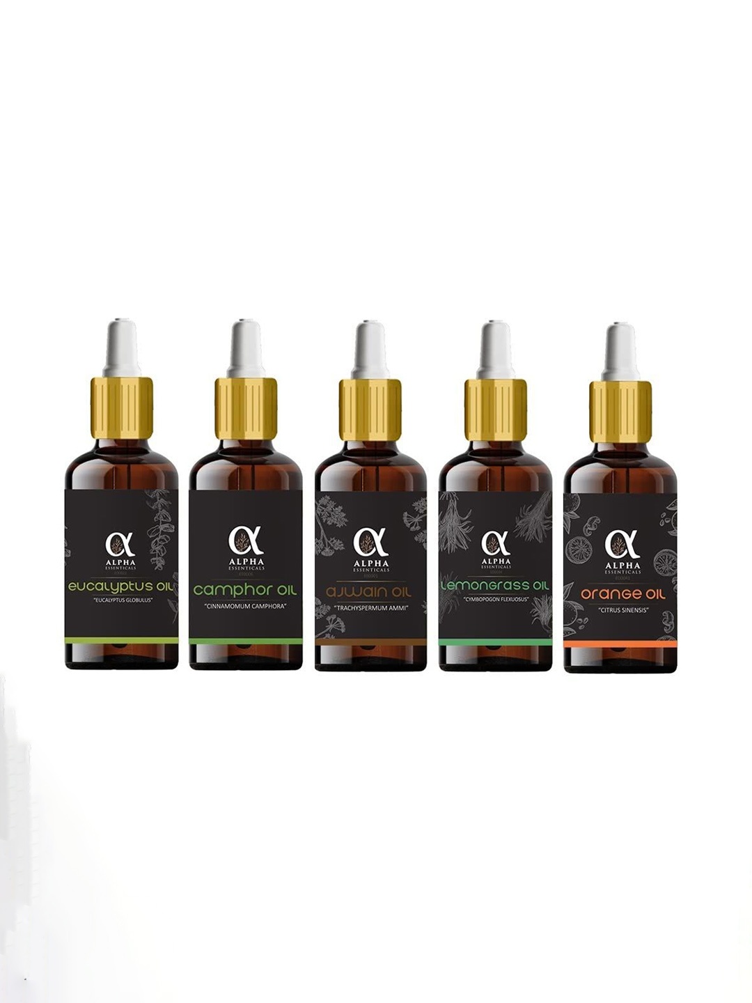 

ALPHA ESSENTICALS Set Of 5 Essential Oils - 15 ml Each, Transparent