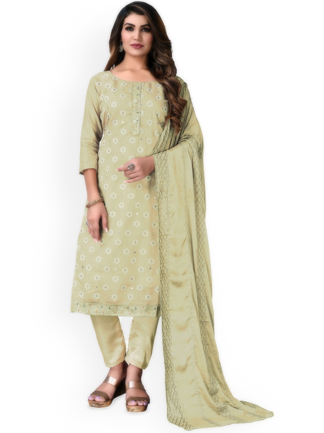 

Maroosh Ethnic Motifs Printed Unstitched Dress Material, Green