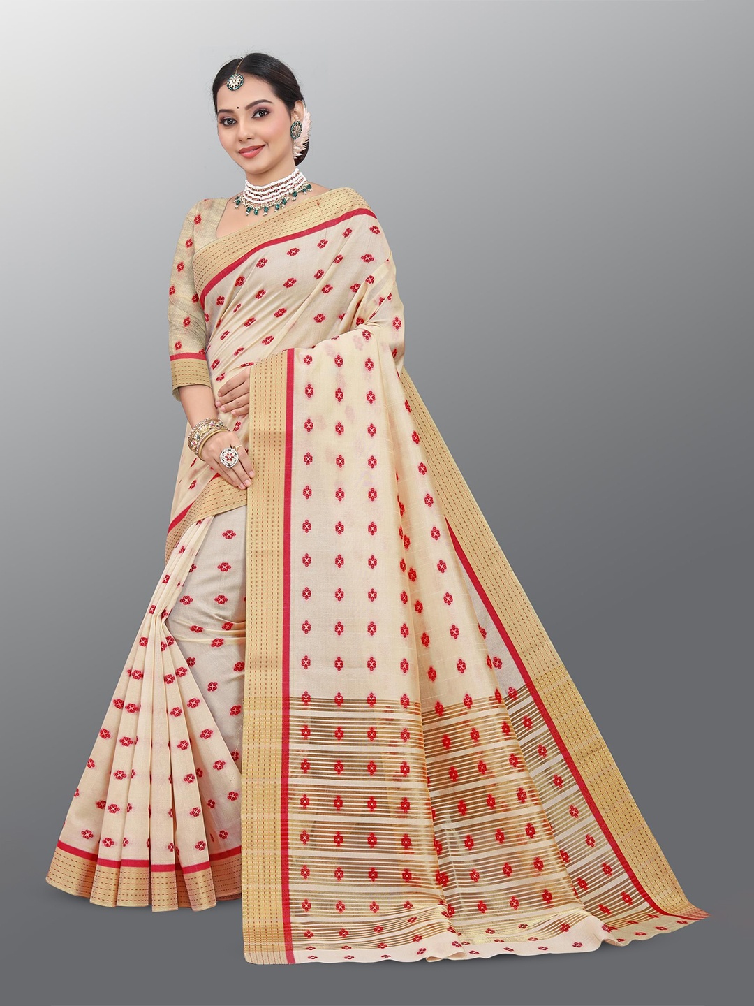 

THE52 Woven Design Zari Pure Silk Kasavu Saree, Cream