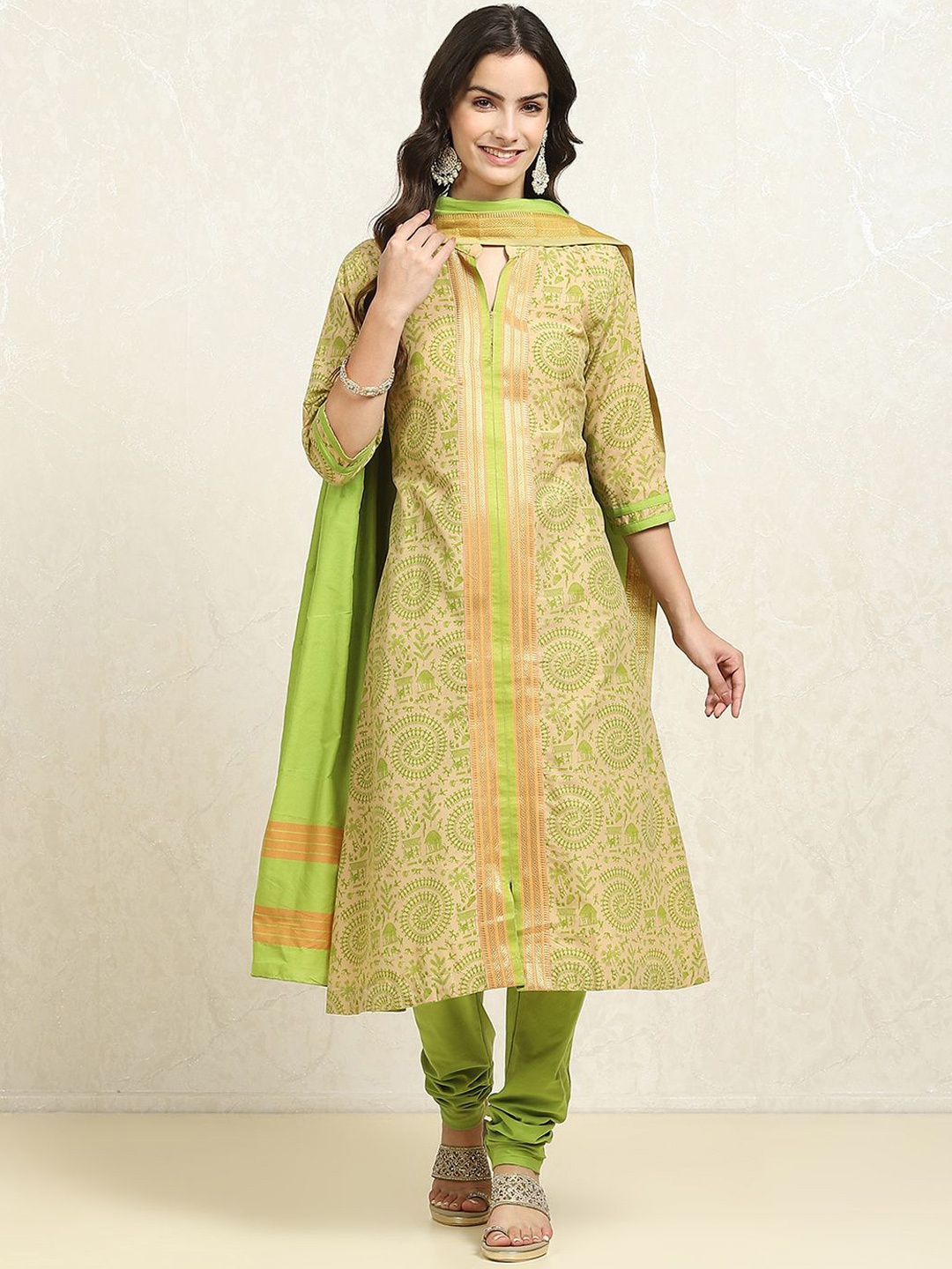 

Biba Ethnic Motifs Pure Cotton Unstitched Dress Material, Green