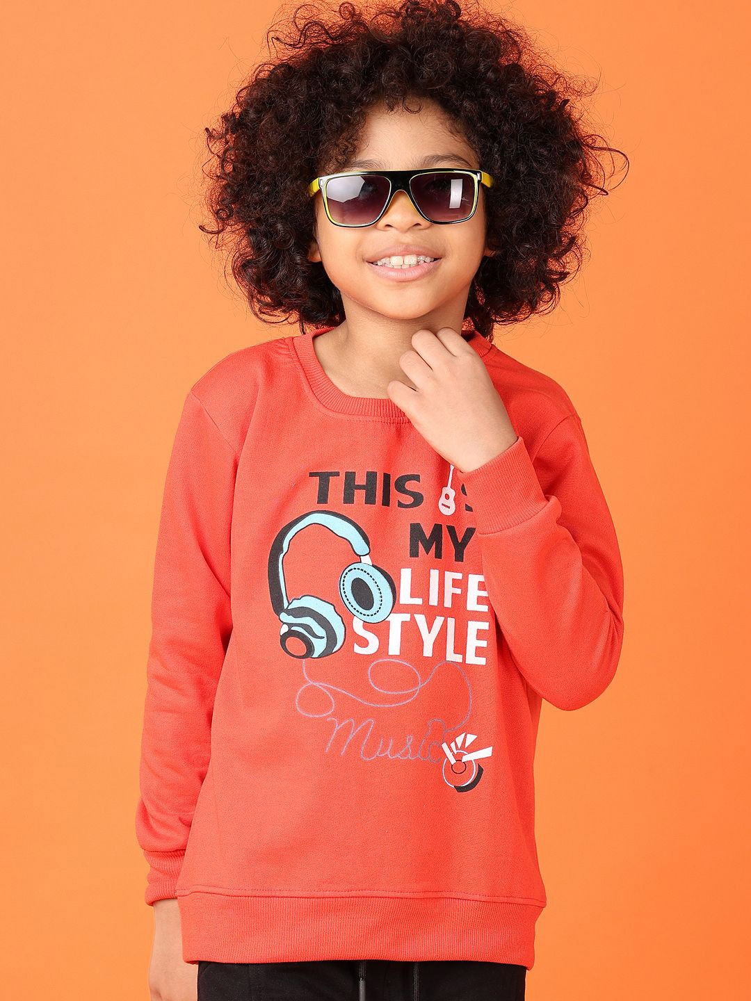 

V-Mart Boys Printed Round Neck Pullover Sweatshirt, Orange