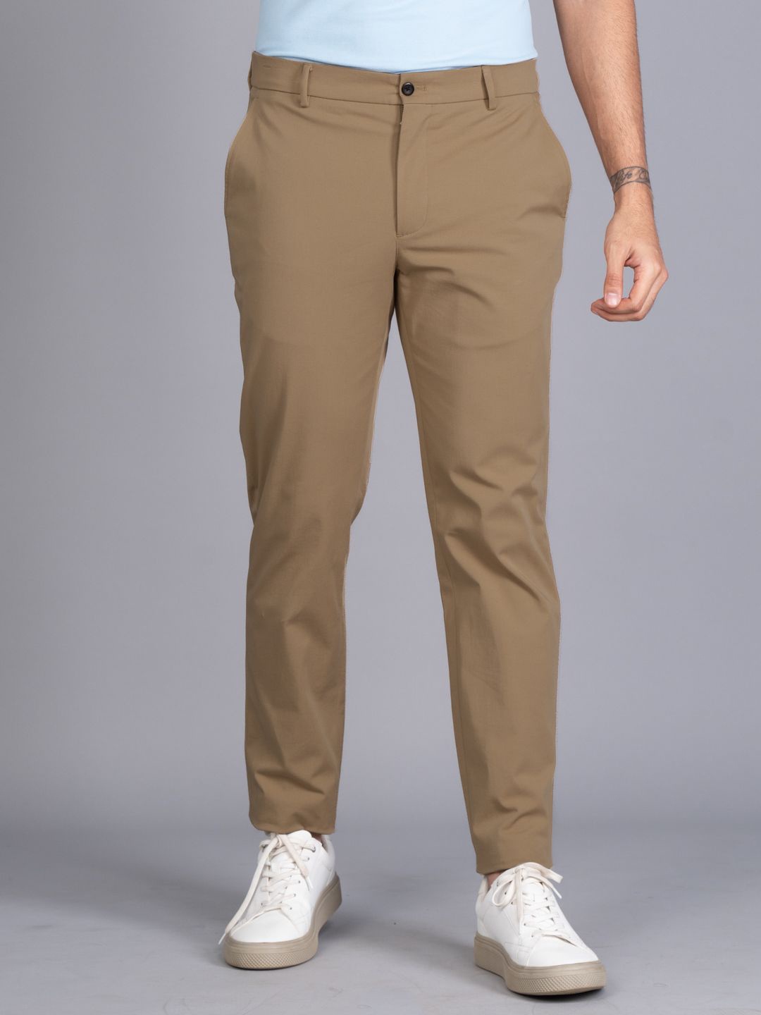 

The Pant Project Men Slim Fit Solid Soft-Stretch-Comfort Chinos Trousers, Beige