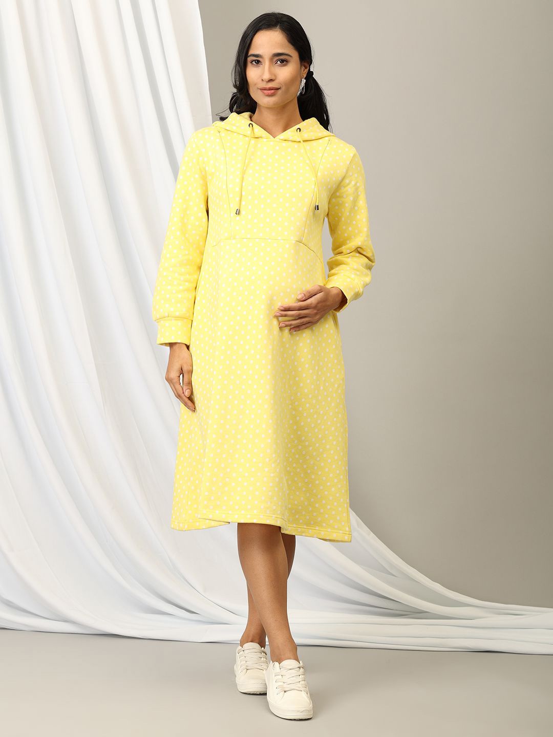 

The Mom Store Women Cotton Yellow Long Sleeves A-Line Dress