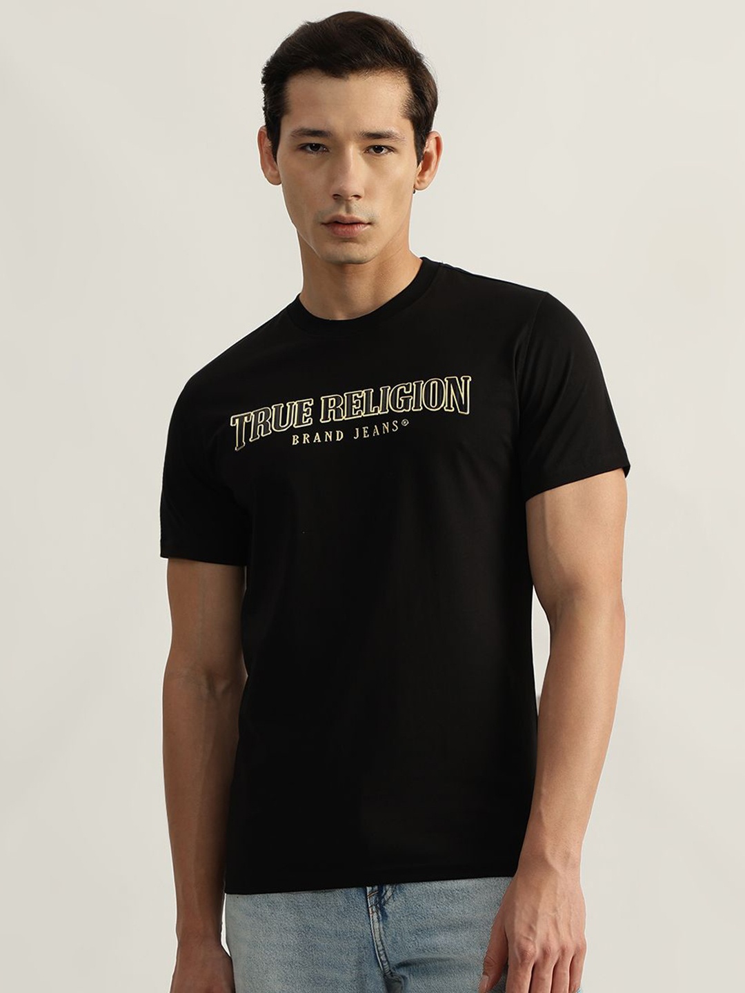 

True Religion Men Typography Printed Round Neck Cotton T-shirt, Black