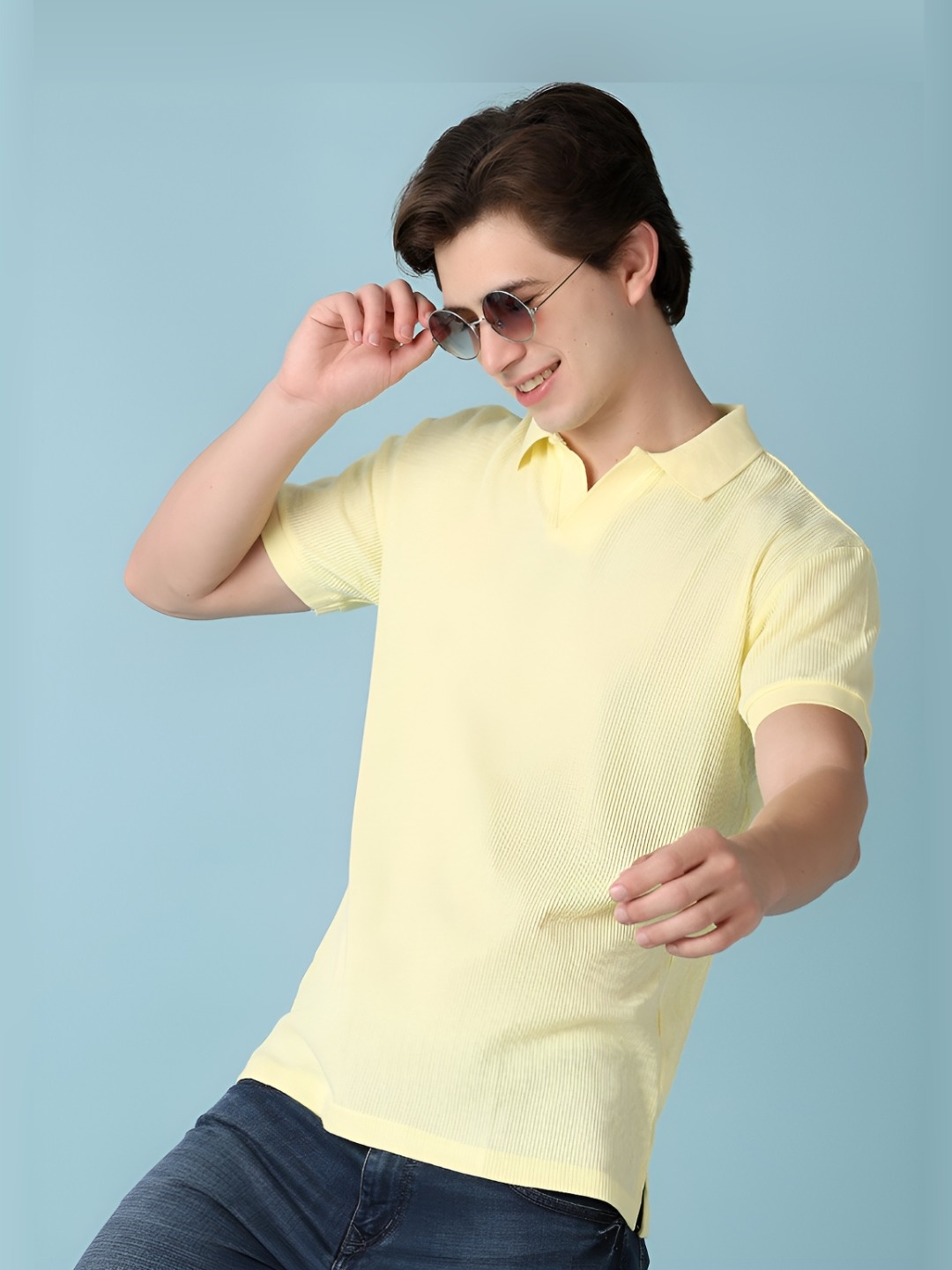 

V-Mart Men Solid Polo Collar Cotton Slim Fit T-shirt, Yellow