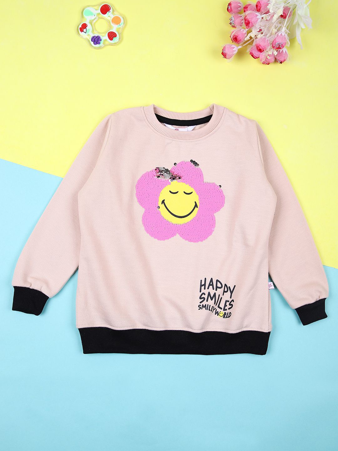 

V-Mart Girls Printed Pullover Sweatshirt, Peach