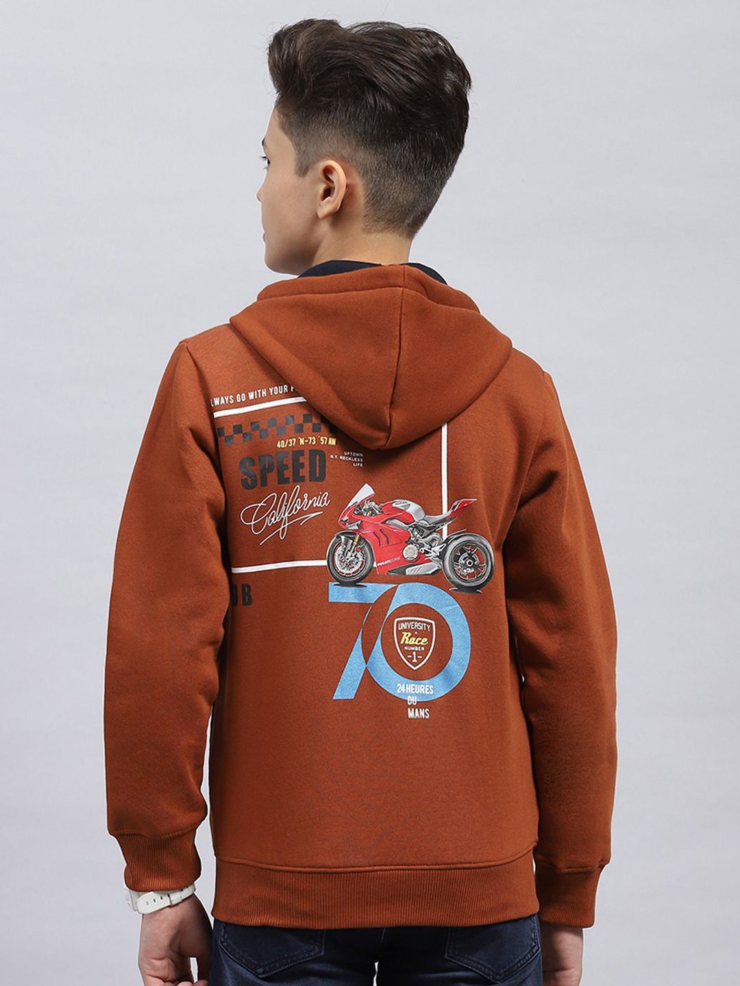 

Monte Carlo Boys Front-Open Hooded Cotton Sweatshirt, Rust