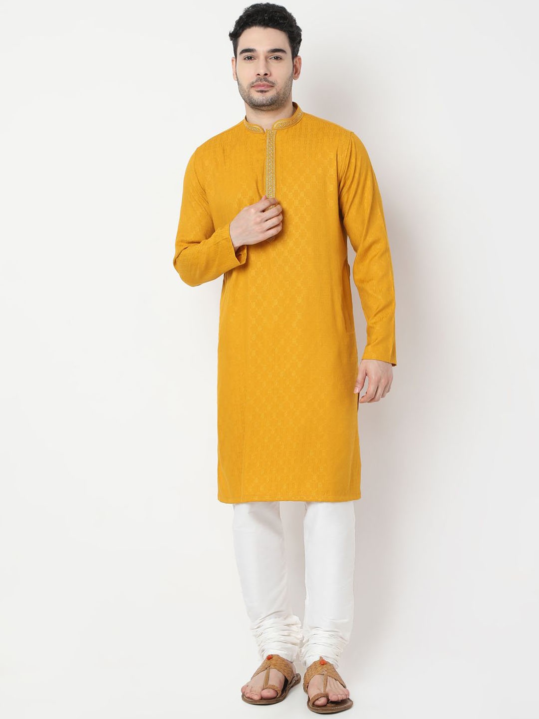 

Ethnicity Geometric Thread Work Straight Kurta, Yellow