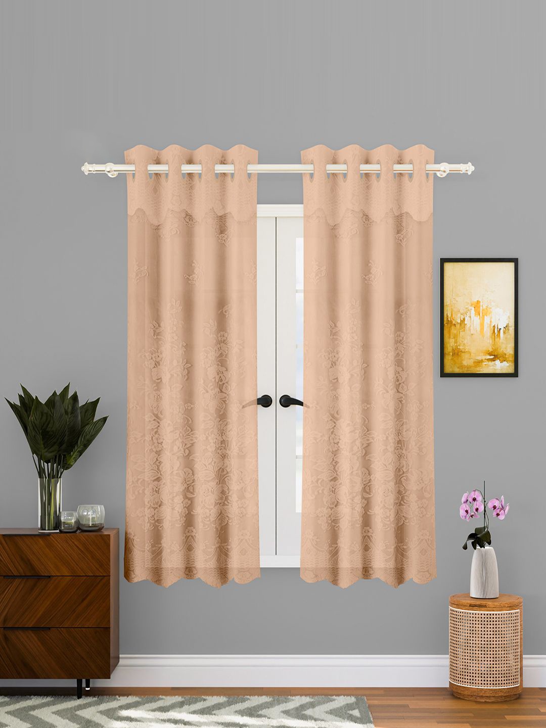 

Kuber Industries Gold-Toned 2 Pieces Self Design Cotton Window Curtains