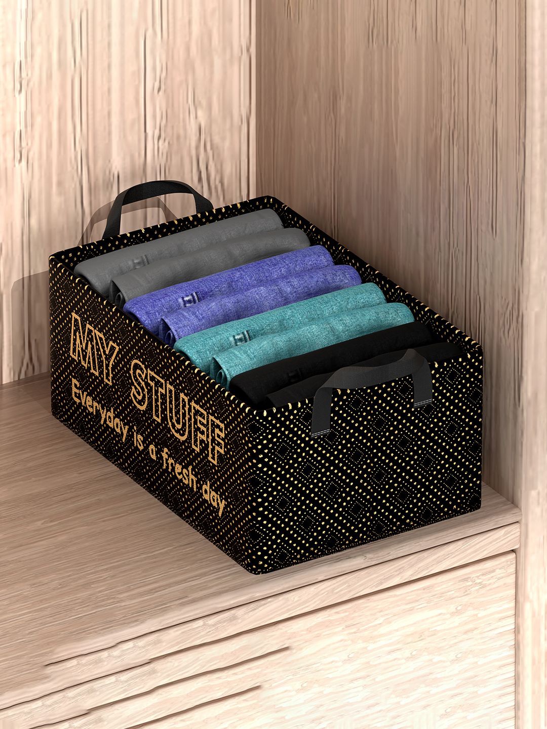 

Kuber Industries Black & Beige Printed Drawer Organiser