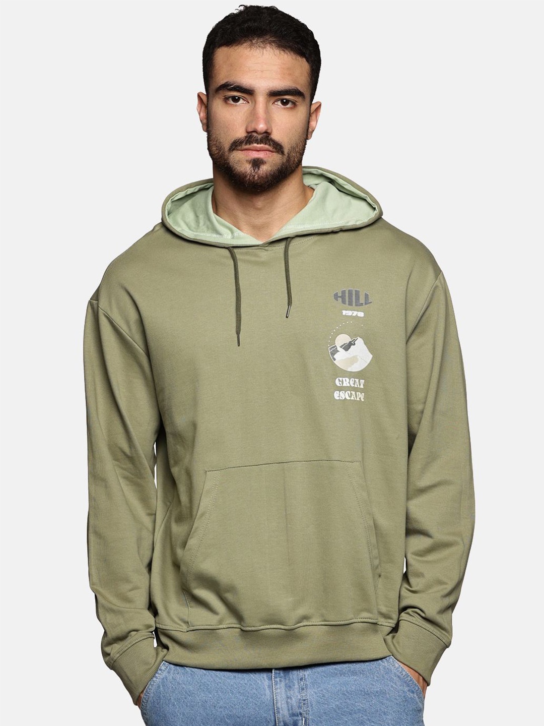 

The Roadster Lifestyle Co Men Hooded Pullover Sweatshirts, Olive