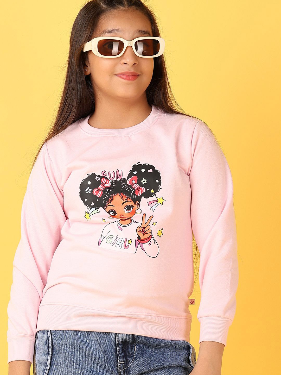 

V-Mart Girls Printed Round Neck Pullover Sweatshirt, Pink