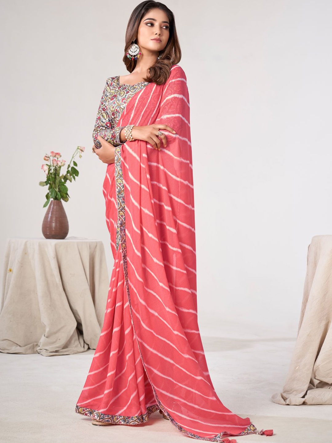 

Mitera Women Leheriya Gotta Patti Saree, Pink