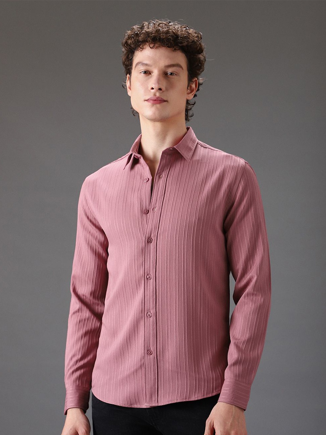 

Banana Club Men Classic Slim Fit Opaque Casual Shirt, Pink