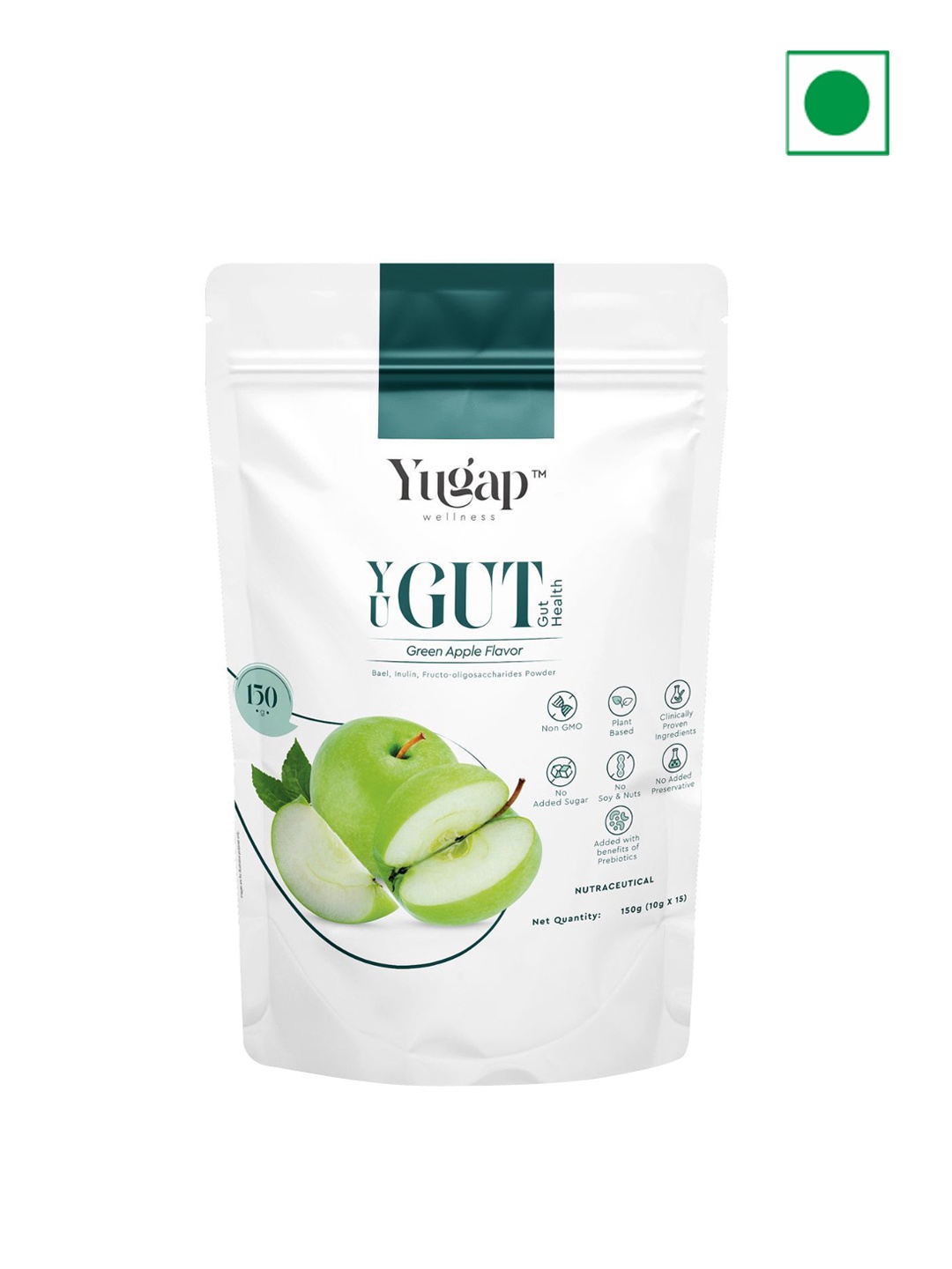

Yugap Wellness Green Apple Flavor YuGut Bael & Inulin Health Powder - 150g, White