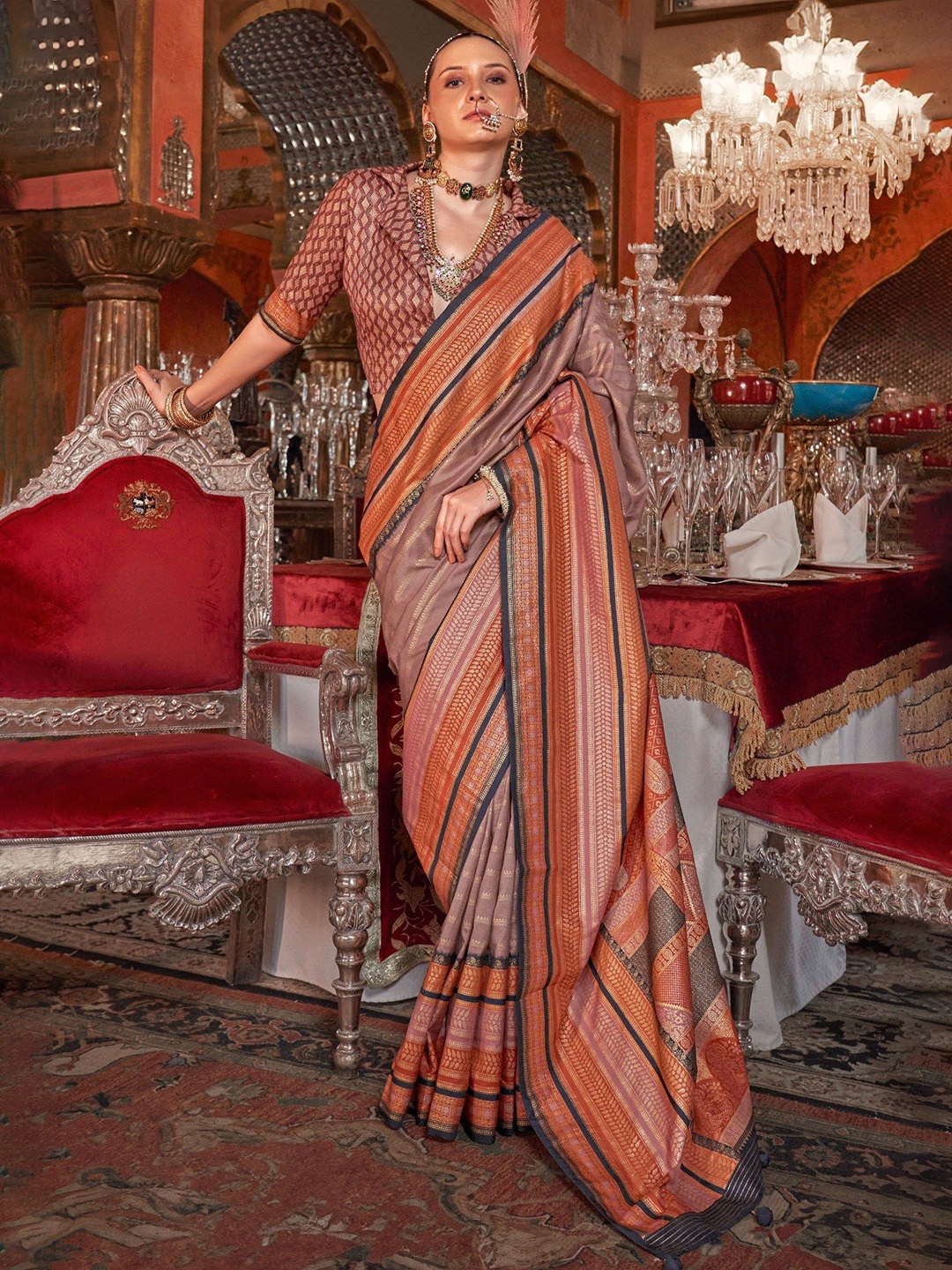 

MySilkLove Woven Design Zari Patola Saree, Brown