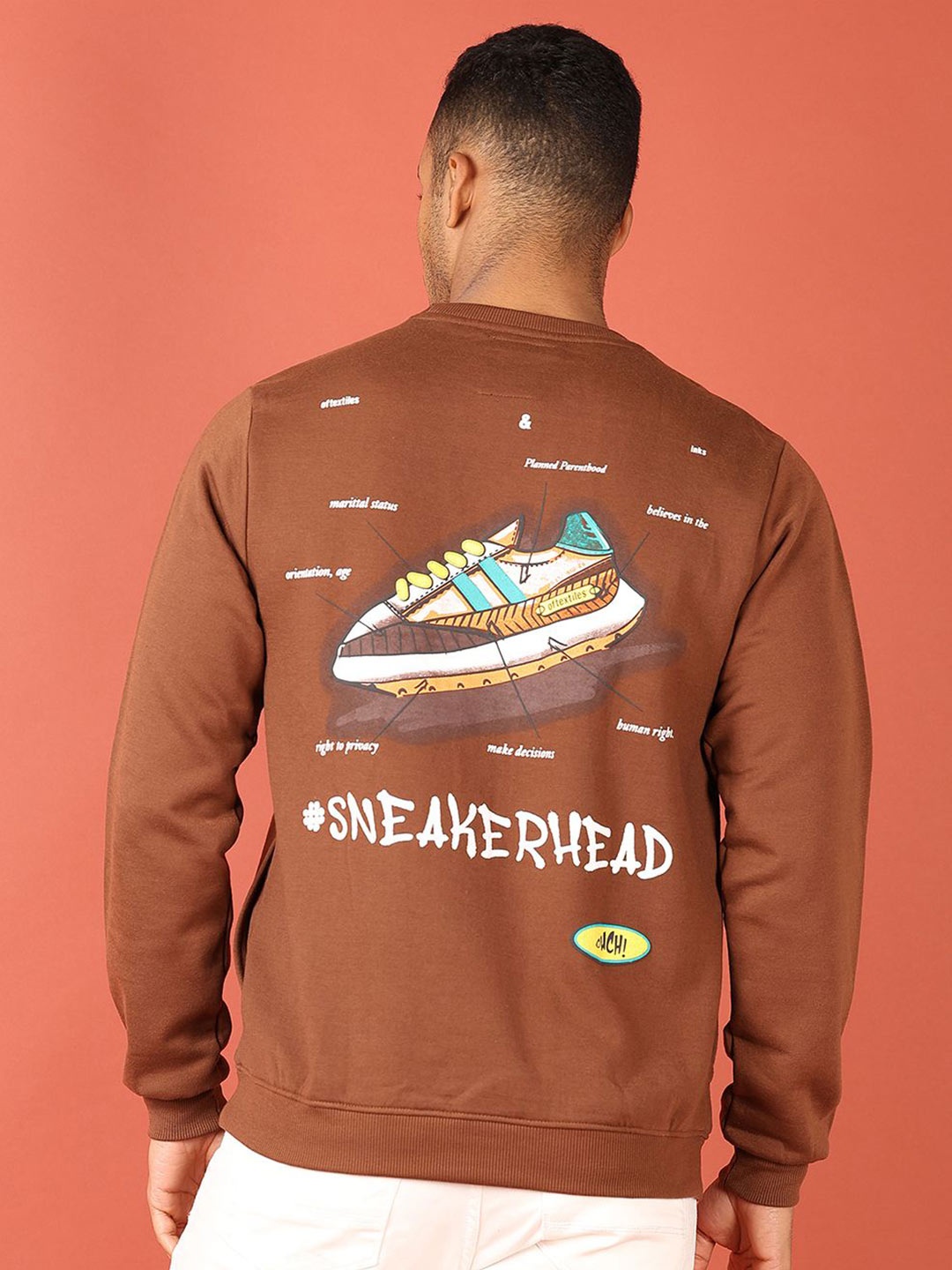 

V-Mart Men Printed Round Neck Pullover Sweatshirt, Brown