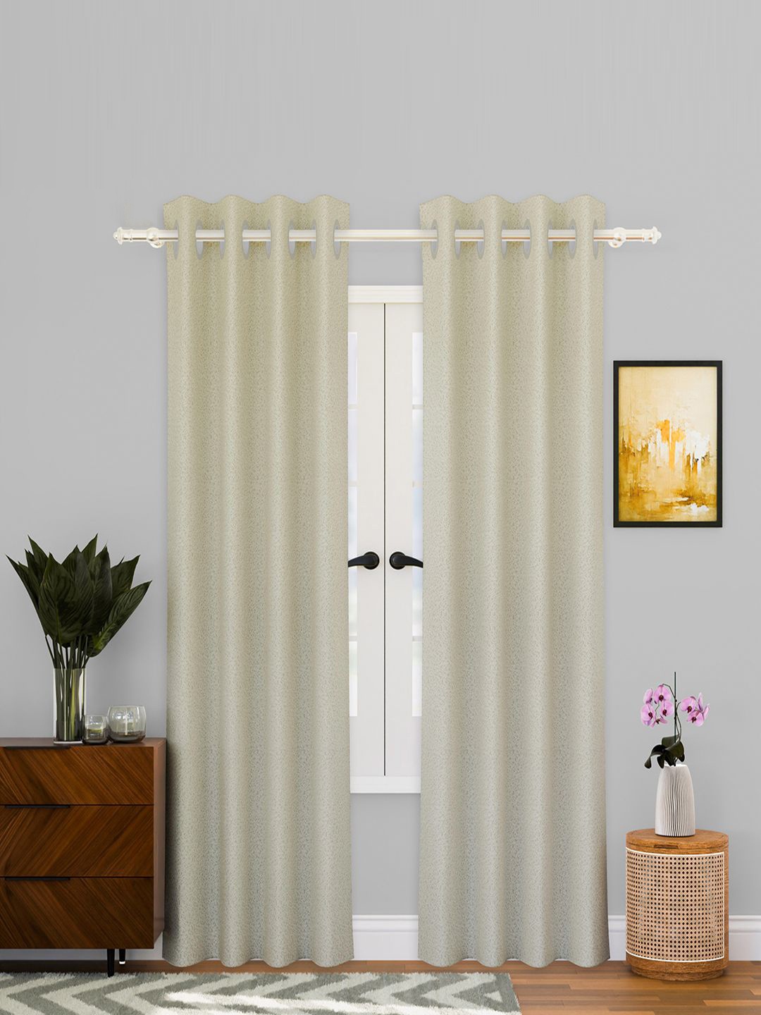 

Kuber Industries Cream-Coloured Set of 3 Long Door Curtain