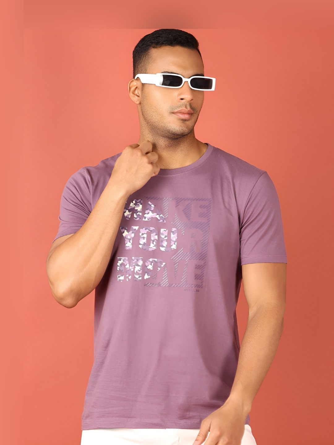 

V-Mart Men Typography Printed Round Neck Cotton T-shirt, Purple