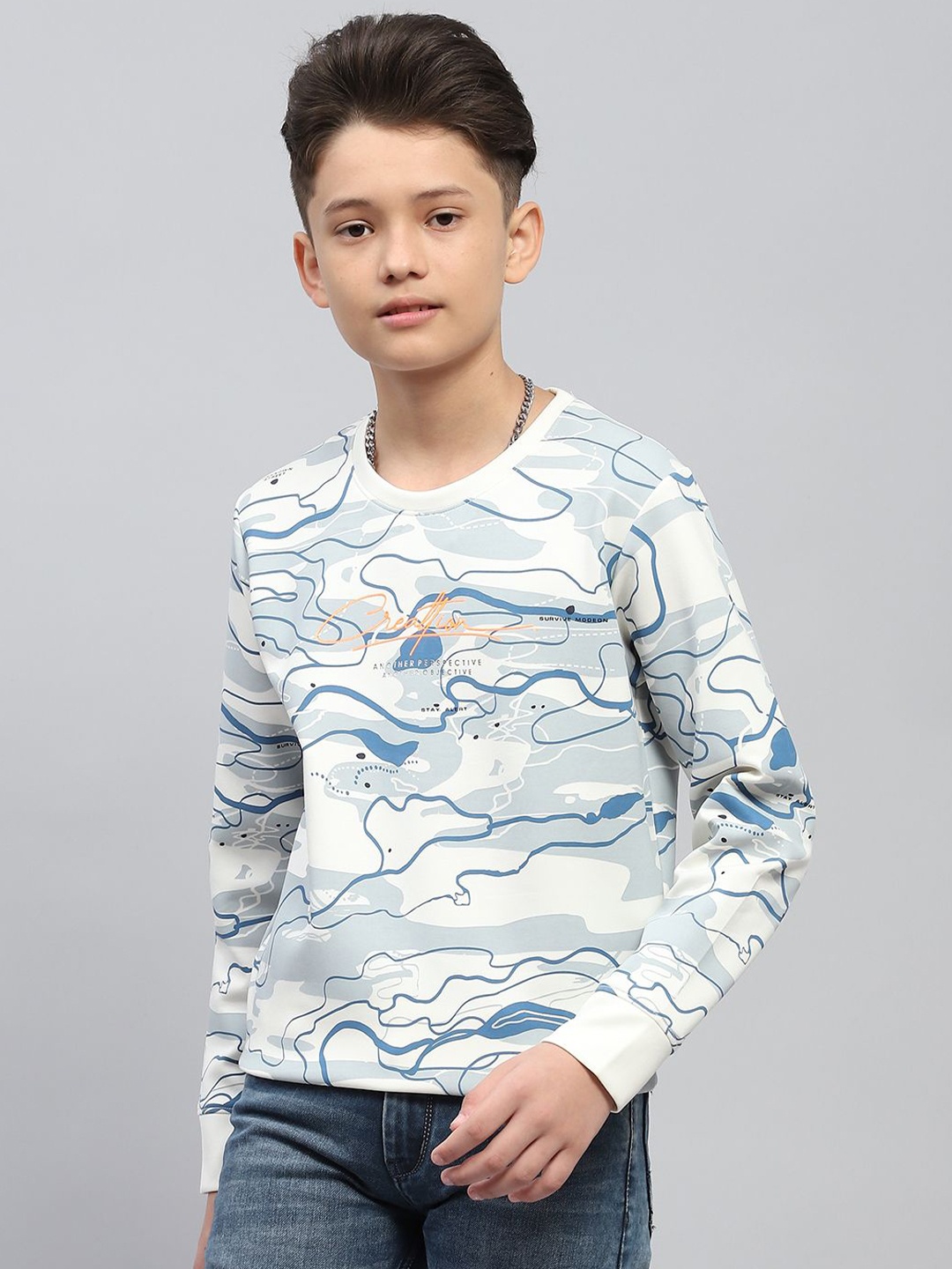 

Monte Carlo Boys Printed Cotton Pullover Sweatshirt, White
