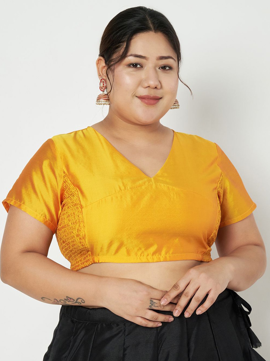 

studio rasa Women Plus Size Stretchable Crop Top, Yellow