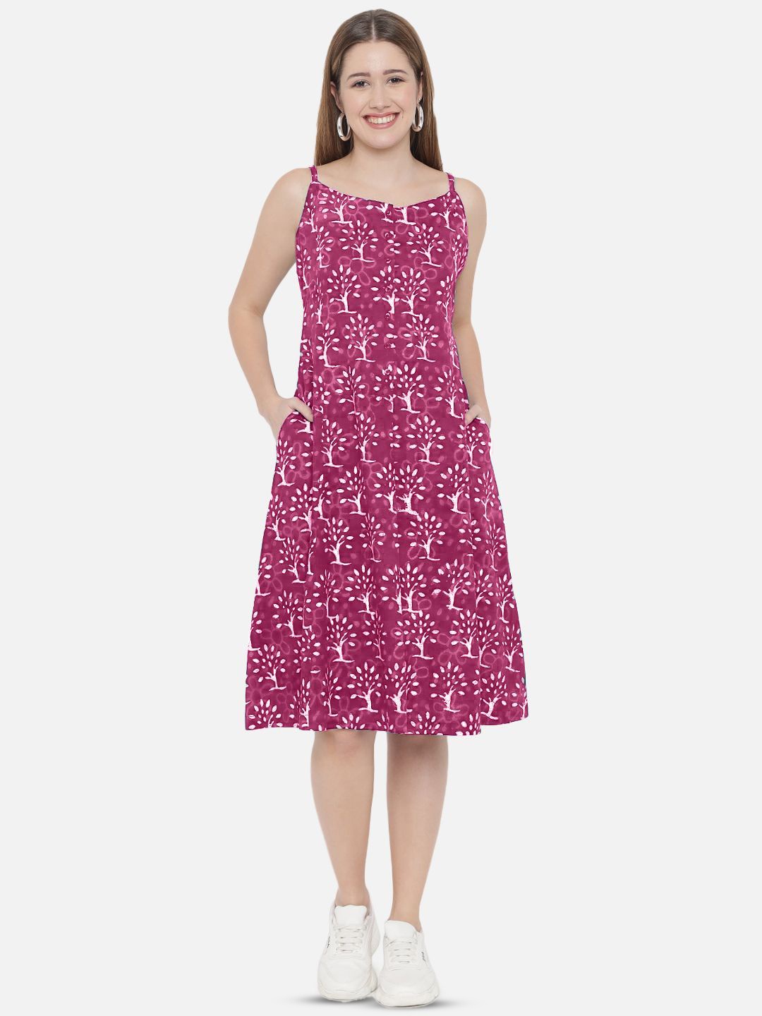 

Indietoga Women Floral Printed A-Line Midi Dress, Pink