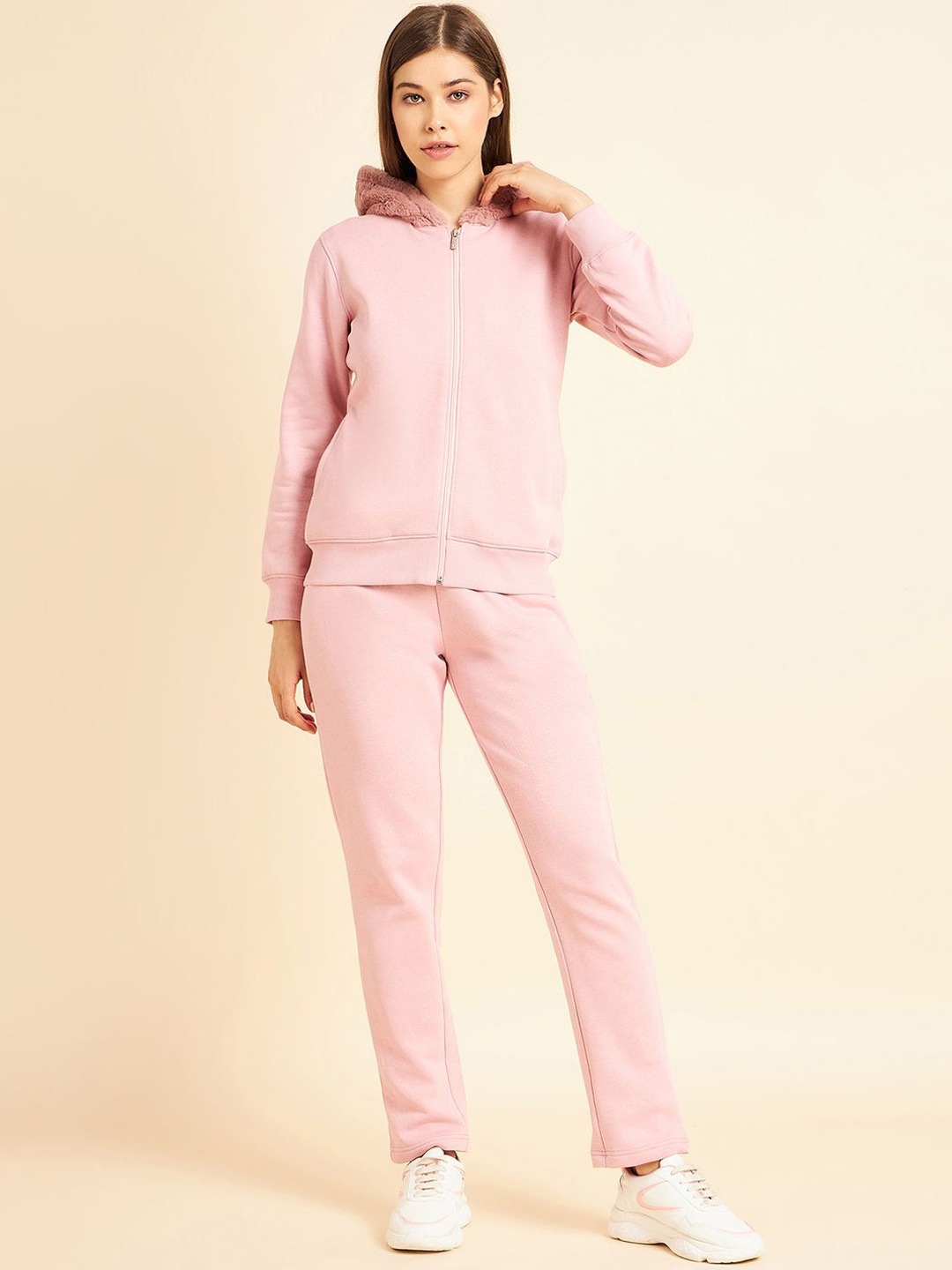 

Sweet Dreams Women Cotton Solid Hooded Tracksuits, Pink