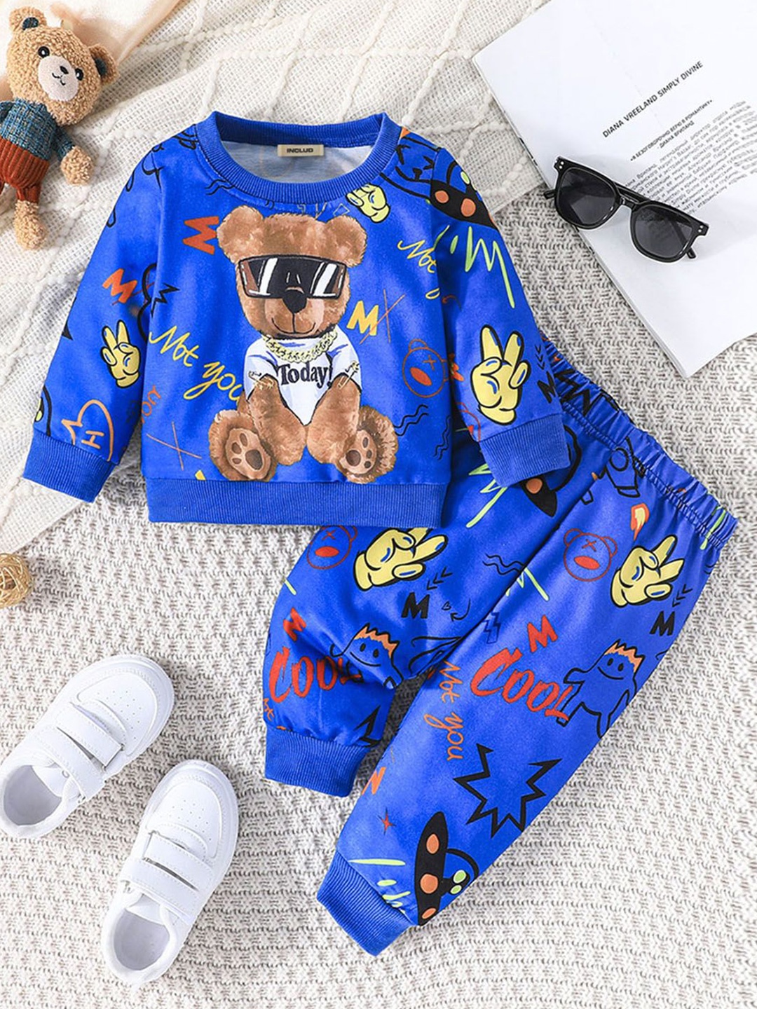 

INCLUD Boys Printed Round Neck Long Sleeves Sweatshirt With Jogger, Blue