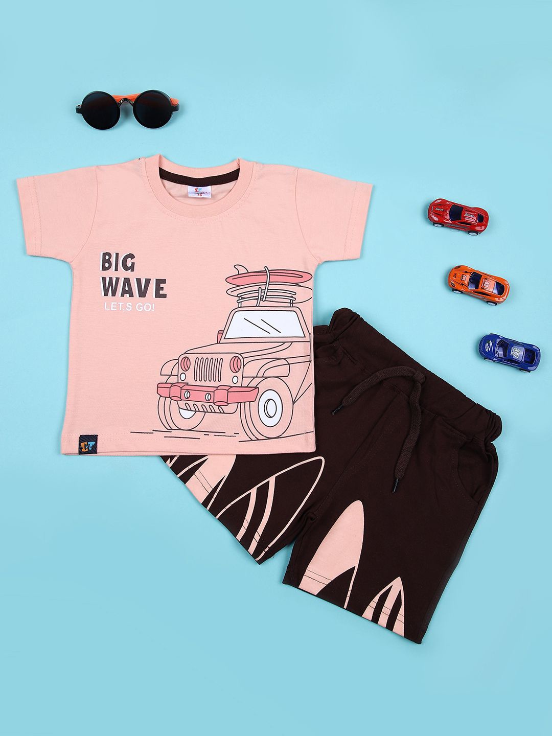 

V-Mart Unisex Kids Printed T-shirt with Shorts Clothing Set, Pink