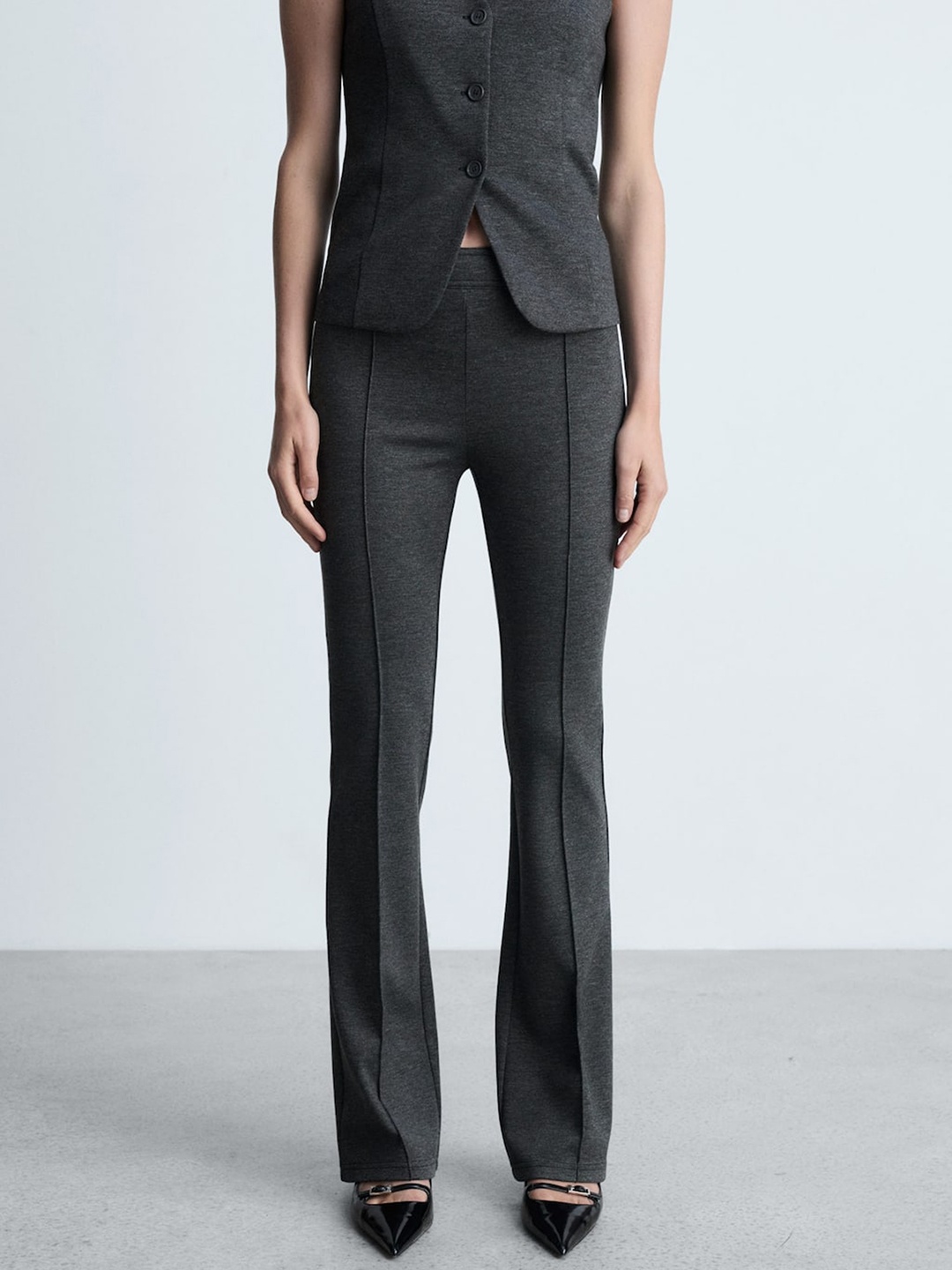

MANGO Women Flared Trousers, Charcoal