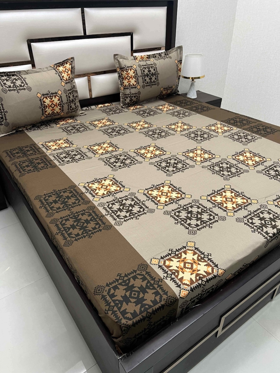 

Pure Decor Cotton Queen Size Double Bed Bedsheet With 2 Pillow Covers 2.28m X 2.54m, Brown