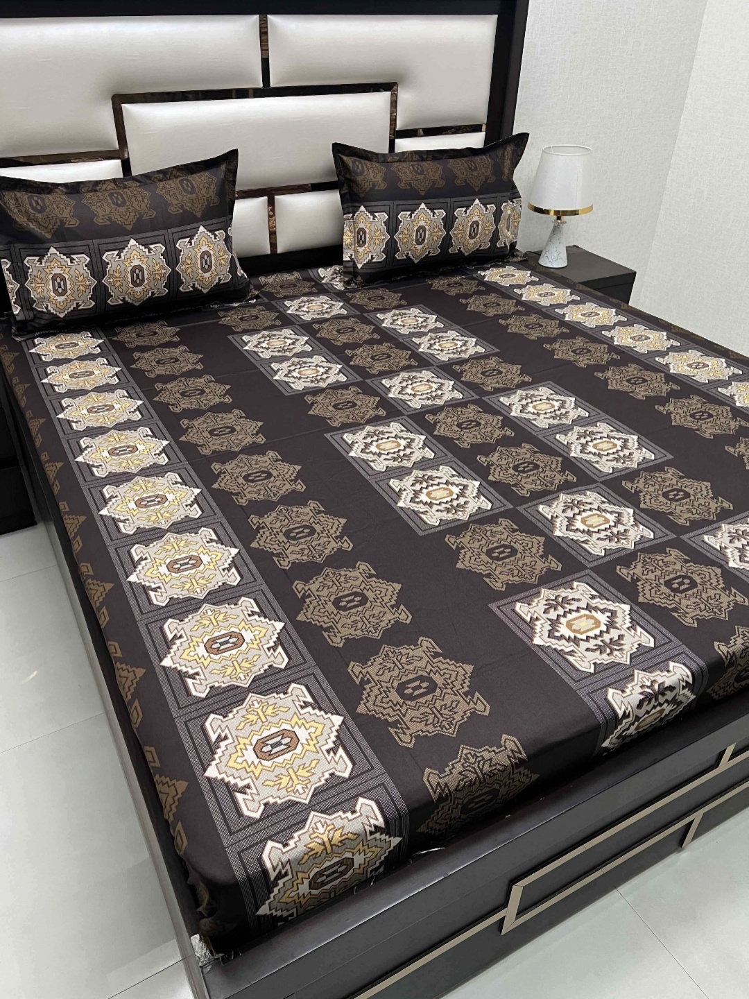 

Pure Decor Passion Fur Brown Ethnic Printed Cotton 350 TC Queen Bedsheet 2.52 x 2.28 m