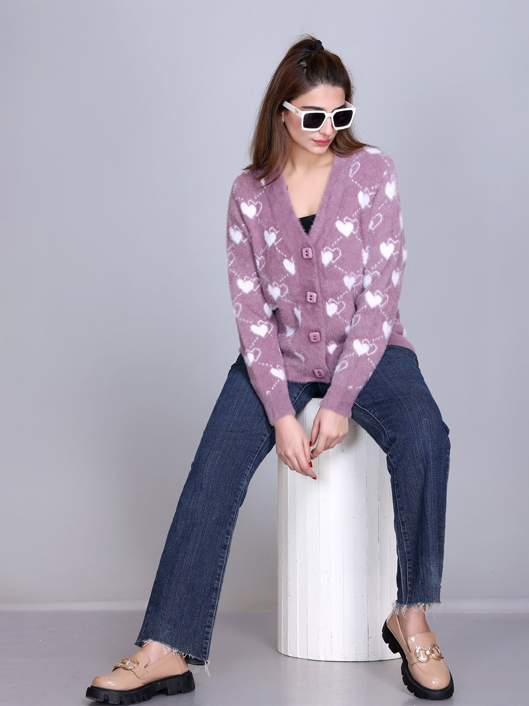 

Winter Wonders Women Woollen Crop Cardigan, Purple