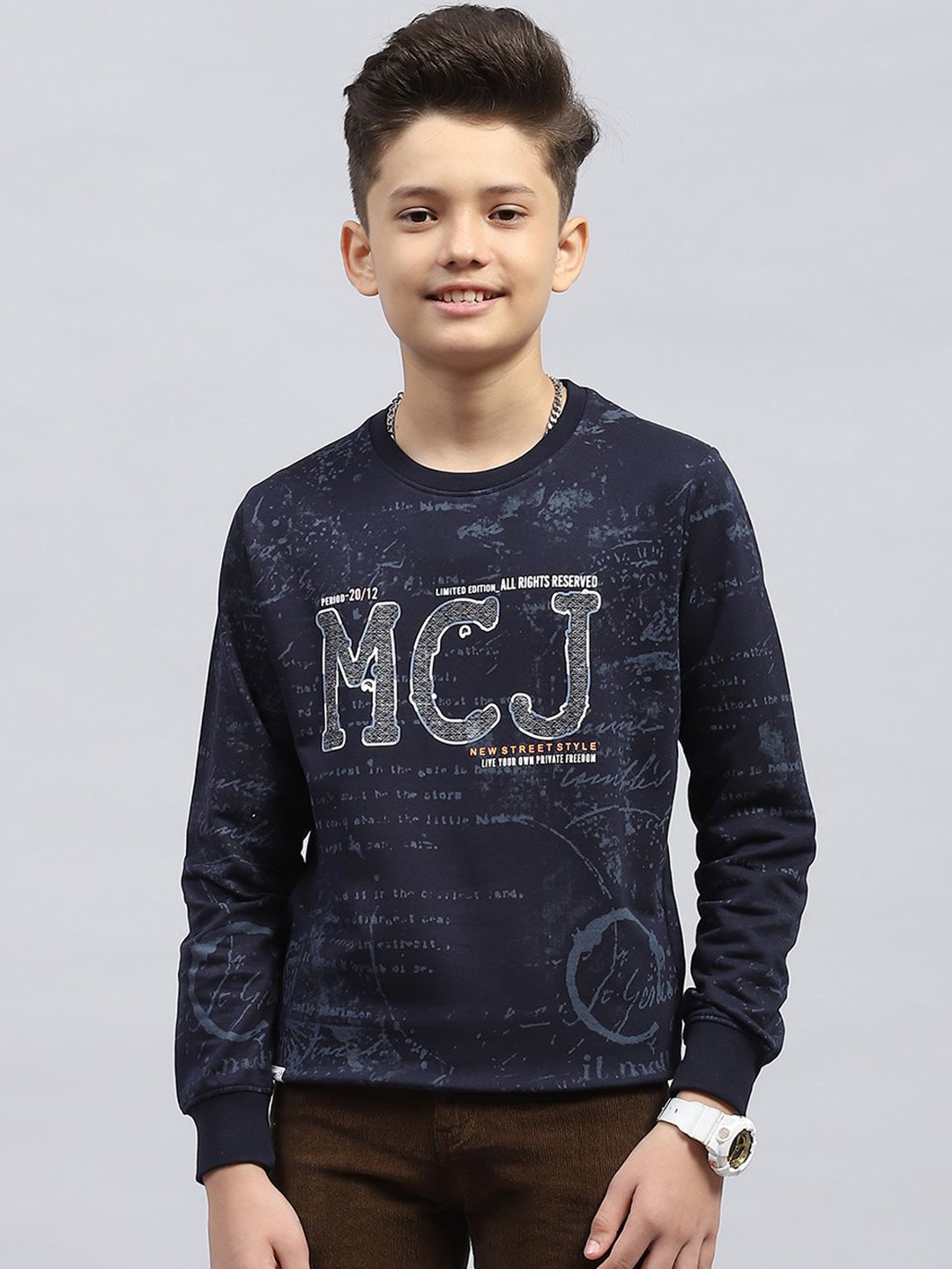 

Monte Carlo Boys Printed Round Neck Pullover Sweatshirt, Navy blue