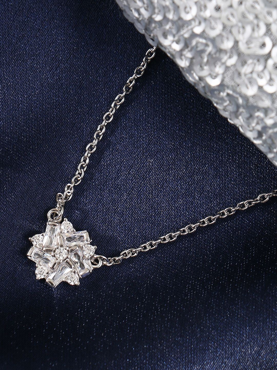 

House of Pataudi 925 Sterling Silver Plated Stone Studded Necklace