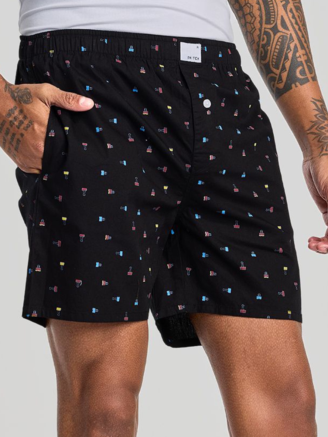 

Snitch Men Micro Ditsy Printed Pure Cotton Boxer - 4MSBX9247-01-S, Black